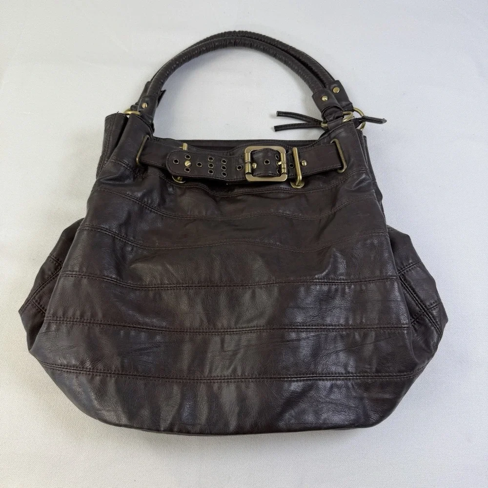 Brown Leather Hobo Bag Purse Large Handbag‎ Gold Hardware Boho Hippie Peasant